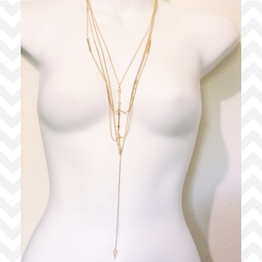 Multilayered bar arrow necklace